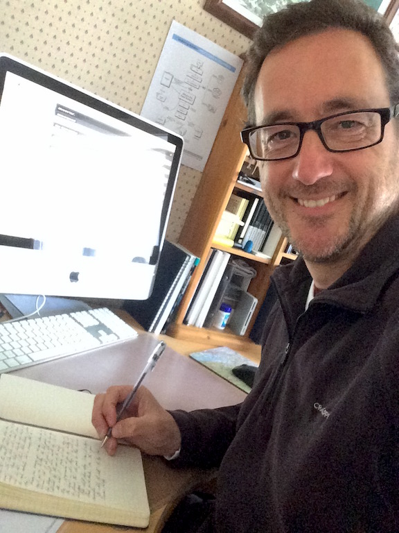 Simon Whaley writing in his notebook